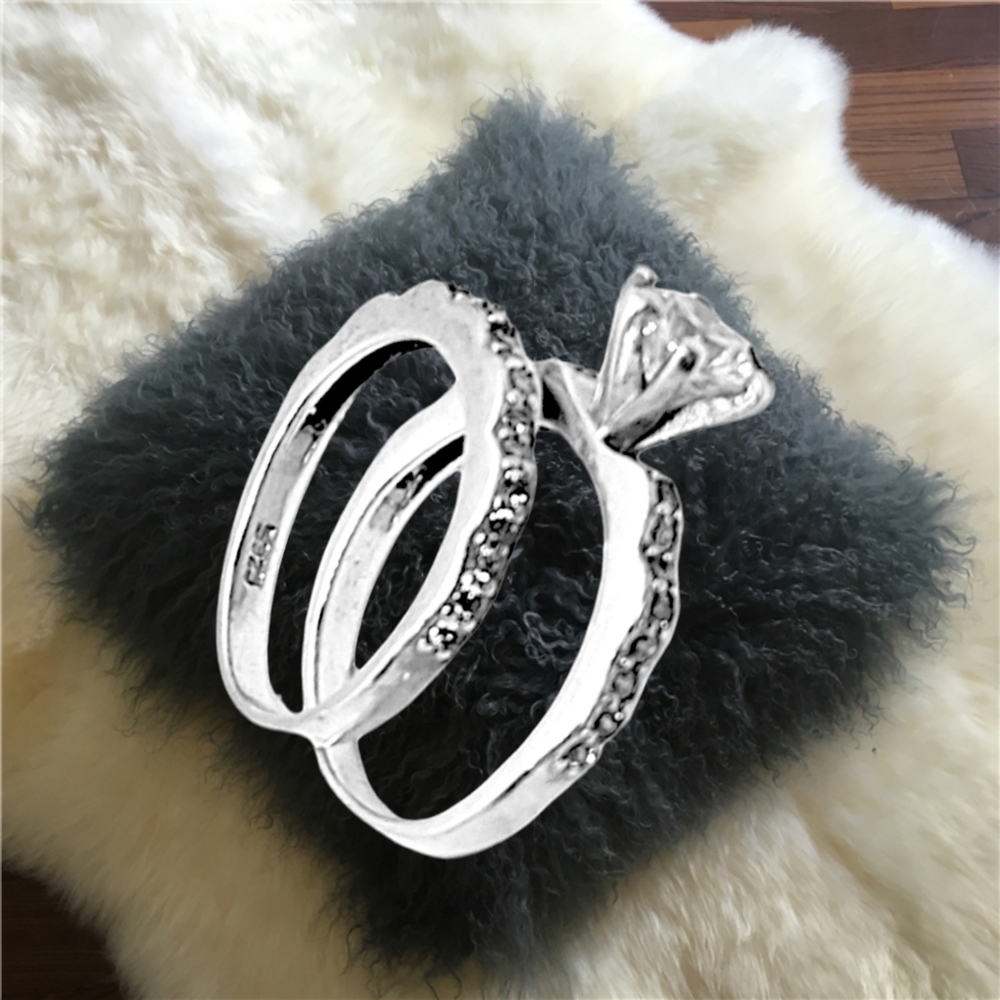 Engagement Ring Set with CZ Stones Sterling Silver. Size 6.5 - Picture 1 of 3
